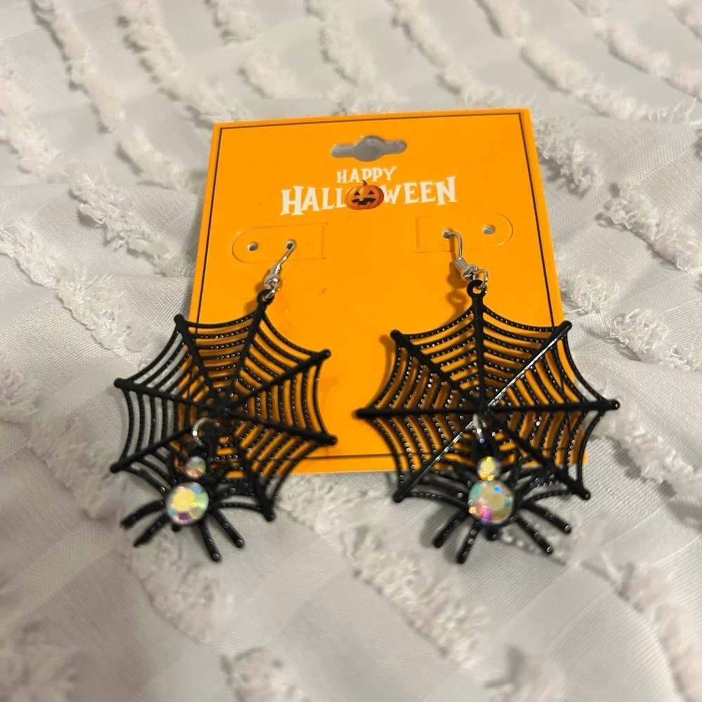 Black Spider Web‎ Halloween Earrings